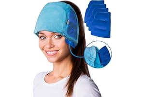 ICEHOF Gorro de refrigeración con 4 almohadillas de refrigeración extraíbles & máscara para dormir 3D - gorro de gel refrescante para el cuero cabelludo en terapia de quimioterapia migrañas