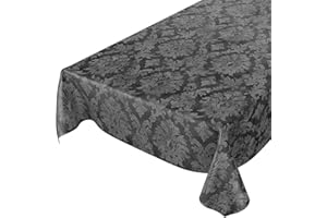 ANRO Oilcloth Tablecloth Washable Garden Tablecloth Oilcloth Round Oval Square Indoor Outdoor Baroque Tendril Pattern Dark Grey 240 x 140 cm
