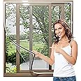 Jsdoin Magnetic Fly Screen Window, Adjustable DIY Window Fly Screen Max 110 * 120cm, Fly Screens for Windows, Magnetic Window Screen Easy Installation, no Drilling or screwing(White Frame Grey Mesh)