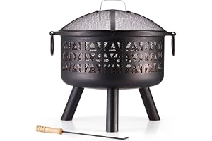 VonHaus Fire Pit – Firepit for Outdoor, Garden, Patio – Portable, Lightweight with Geometric Design, Brown Bronzed Steel, Fir