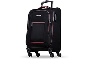NOWI Sevilla Weichschalen Trolley M – Leichter Stoff Koffer 30L mit 4 Rollen & Zahlenschloss | Handgepäck Koffer für Damen & Herren (Schwarz-Rot, M)