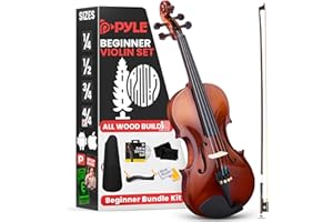 Pyle Full Size Beginner Violin Starter Kit, Violin Starter Package with Travel Case & Bow, Extra Strings, Digital Tuner, Shoulder Rest & Cleaning Cloth for Students, Kids, Adults