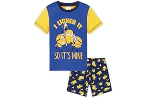 Minions Pijamas Niños, Pijamas Verano para Chico Y Adolescente, Conjunto Niño Camiseta Y Pantalón Corto Niño De Algodón 2-14 Años