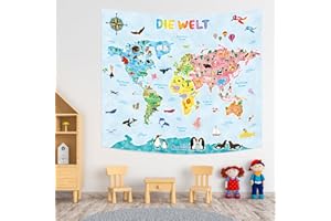 BASHOM TP-007 - Poster con mappa del mondo degli animali, per bambini, per camera da letto, soggiorno, decorazione dorm, casa, 150 x 130 cm