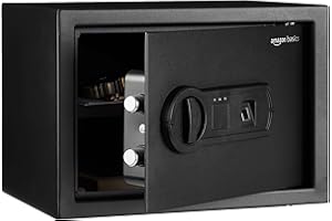 Amazon Basics Stahl-Safe, Sicherheit für Zuhause, mit biometrisch Fingerabdruckschloss, schützt Bargeld, Schmuck, Ausweisdokumente, 14 L Volumen, schwarz, 35 cm B x 24.9 cm T x 24.9 cm H