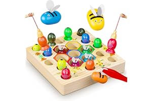 COOLJOYA Magnetische Angelspiel ab 2 Jahre | Montessori Spielzeug 2 in 1 Baby Holzspielzeug | Motorikspielzeug Fische Angeln Spiel 2 3 Jahre Mädchen Junge Kinder(Patentschutz)