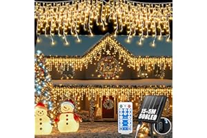 GCMacau Solar Cortina Luces Navidad Exterior [15m +5m], 506LEDs Luces Navidad Exterior,8 Modi,Expandible, USB Power Luces Exterior,IP65 Impermeable con Control Remoto Temporizador [blanco cálido]