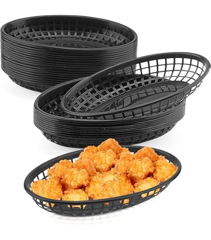 Barquette Frite Lot De 30 Paniers Fast-food Ovales Noirs - 22,5x14,5cm - Pour Burgers/frites