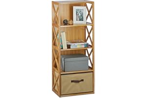 ‎RELAXDAYS Relaxdays Regal Bambus mit Korb, 4 Ablagen, Holz Standregal, Badregal, Faltbox, HxBxT: 105 x 42 x 29 cm, natur braun