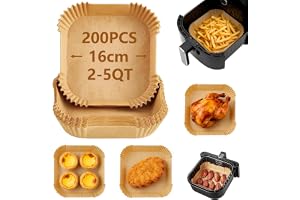 Velvaria 200 Pcs Disposable Air Fryer Liners for Baking (16cm(Square)) | Air Fryer Paper for Microwave Oven, Waterproof and Oilproof for Easy Cleanup, Air Fryer Accessories