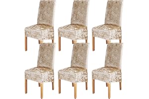 LIVEGO Crushed Velvet Large Size Dining Chair Covers Set of 6,Dining Room Chair Slipcovers,Stretch Elastic Removable Washable High Back Chair Covers for Dining Room,Hotel,Kitchen,Home(Champagne,Pack of 6)