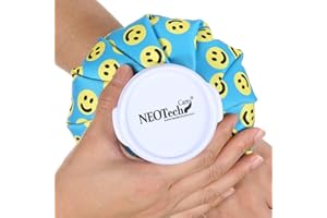 Neotech Care Ice Bag for Injuries, Swelling, Headache, Pain Relief, First Aid - Cold Pack Screw Top Lid - Reusable, Refillable & Waterproof Pouch/Bladder (12cm, Smile Design)