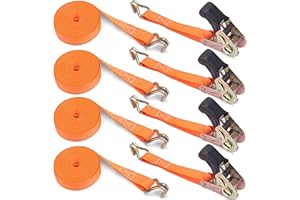 CQWLKEJ Ratchet Straps with Double Hooks 4 x 800 KG Heavy Duty Ratchet Straps - 6 M x 25 mm Tie Down Straps with Cam Buckle for Car Roof Rack/Surfboard Kayak/Vans/Motorcycle/Luggage（4 SETS）