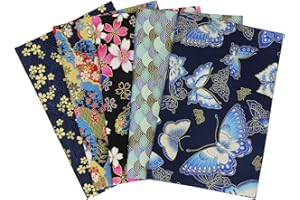 aufodara 5 piezas Tela algodón Telas Japonés Bronceadora Estampada Patchwork 50 x 50cm Cuadrada Algodón Para Coser DIY Telas Decorativas Costura Retales Tela Quilting Scrapbooking (Navyblue)