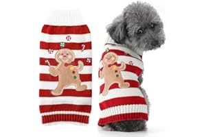SKXEO Weihnachten Hund Pullover Kostüm, Neujahr Haustier Kostüm warm Winter Pullover gestrickt Weihnachten Haustier Kleidung für Welpen Katze Hunde (Gestreifter Lebkuchenmann-Pullover, XL)
