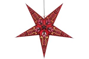 ‎GURU SHOP GURU SHOP Faltbarer Advents Leucht Papierstern, Weihnachtsstern 60 cm - Menor Bordeaux, Star Fensterdeko