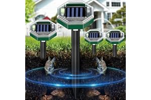 Kimroxi 4 Pack Solar Powered Mole Repellent Waterproof Gopher Scarer Ultrasonic Groundhog Repeller Outdoor Rat Deterrent for Snake Rodent Vole Garden Farm Orchard