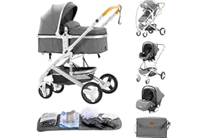 ALYIKOU-Cochecito para bebé 3 en 1 - Sistema de viaje versátil, para uso desde el nacimiento hasta los 3 años - Combinación de cochecito, cuna - Incluye bolsos de mamá, tapa