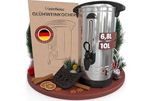 ‎HEIMFLEISS Heimfleiss® Glühweinkocher 10L aus Edelstahl | 1500W Einkochautomat für Glühwein, Punsch & Wasser | Glühweintopf mit Zapfhahn, Thermostat & Abtropfschale | Heissgetränkespender Heißgetränkeautomat