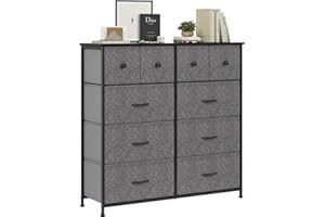 Farini 10 Drawers Dresser for Bedroom, Fabric Drawers Chest Tower with Durable Steel Frame, MDF Top and Adjustable Feet for Bedroom & Home Organization