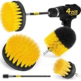Holikme 4 Pack Drill Brush Attachments Set,Power Scrubber for Car & Home | 3 Brush Sizes,1 Extension Rod, Cleaning Supplies f