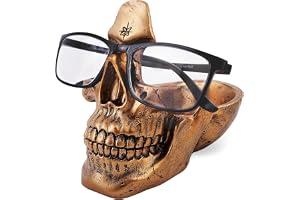 VIPbuy Hållare för döskalle, glasögonhållare, ställ med förvaringsbricka för nattduksbord, harts, dödskalle, huvudstaty, skulptur, hem, kontor, skrivbordsdekor, gåva (gyllene)
