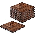 Sharpex Deck Tiles with Interlocking | 6 Piece Walnut Wood Floor Decking Water Resistant Tile for Balcony, Terrace, Garden | Quick Flooring Solution for Indoor/Outdoor (Dark Brown, 6 Piece)