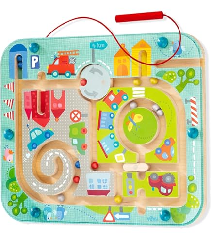 WOODENFUN Labirinto Magnetico A Colori E Numeri, Montessori In Legno, Per Imparare A Contare Puzzle Per Bambini Dai 3 Ai 5 Anni