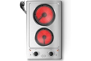 ‎HOBSIR HOB Hobsir hob 2 Platten Kochfeld mit Stecker, Elektrische Herdplatte 2 Kochfelder Ceranfeld, 30CM, Domino Kochfeld Edelstahl, Einbau Kochfeld Autark, Bedienknöpfe