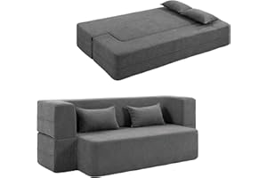 ‎HOMCOM HOMCOM 2-Sitzer-Schlafsofa Bodensofa, Schlafcouch mit Breiten Armlehnen, 2 Kissen und hochdichtem Schaumstoff, weiches Chenille für Wohnzimmer 360 kg Belastbarkeit, Grau