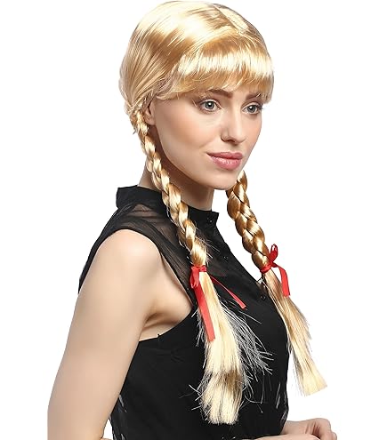 Parrucca Da Carnevale Con Due Trecce Biondo Oro - Costume Goldmarie - Lunghezza 60cm - WIG ME UP - Foto 7