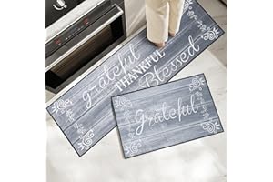 OPLERT Kitchen Mat Sets,Non slip Washable Kitchen Mats and Rugs Runner Set of 2,Anti Fatigue Kitchen Floor Mat, for Home Decoration Office Standing Mats,Grey,43x75+43x120cm
