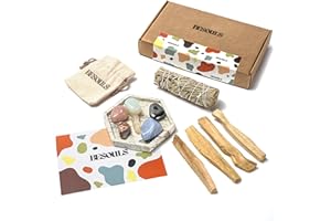 BESOULS Edizione Premium "Rituale Essenziale per i Tuoi Nuovi Inizi": 4 Palo Santo + 1 Salvia Bianca + 6 Pietre Protettive + Vassoio artigianale + QR Guida Digitale (Nuovi Inizi)