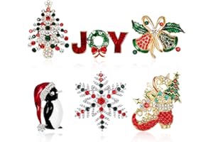 DTOFOOT Brosche Anstecknadel Set, 6 Stück Weihnachtsschmuck Broschen Pin mit Strass Kristall für Kleidung Geschenk Ornamente