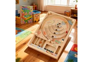 LNSYSNS Flipperautomat, Holz Flipper Spiel, Kinder Flippertisch-Spielzeug, mit 2 Montagefüßen und 10 Glaskugeln, für Förderung des Logischen Denkens und Unterhaltung
