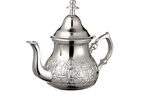 ESSENCE OF MOROCCO Moroccan Silver Teapot Perfect for Mint Tea Includes Handle Cover and Integrated Filter Authentic with a Classical Engraved Design Handmade Medium Capacity 500 ML About 4 Tea Glasses