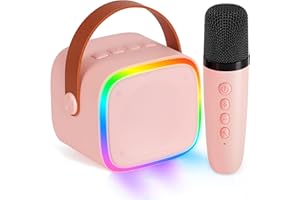 BONAOK Macchina per karaoke, Karaoke Bluetooth, per Bambini, Adulti, Lettore Karaoke Portatile, Microfono per la Ricarica, Giocattolo Elettronico per Bambini (Rosa)