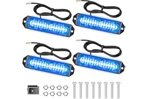 Dinfu 4 x12 Led Feux de Pénétration, feux d'avertissement bleue flash gyrophare voiture barre lumineuse avec 21 modes stroboscopiques clignotants pour voiture tracteur automobile camio