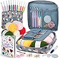Coopay Crochet Set for Beginners - Blue Flower Crochet Hook Set with Ergonomic Crochet Hooks (2.0-8.0 mm), Soft Handle, Yarn, Patterns & Accessories, Starter Kit