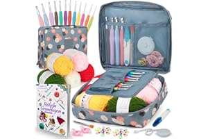 Coopay Set uncinetto per principianti, set di uncinetti con fiore blu da 2,0 – 8,0 mm, ergonomico, con impugnatura morbida, filato all'uncinetto, istruzioni all'uncinetto e accessori, borsa