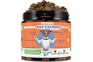 PETSY Dog Calming Tablets that work CALMS Fear, Stress, Separation Anxiety, Travel Calming Dog Treats DAILY Dog Calming Chews TASTY Calming Tablets for Dogs CHICKEN Dog Calming Tablets Dog calming products