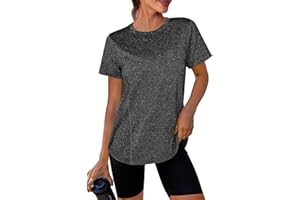 Crewhpo Tee Shirt Sport Femme à Manches Courtes T Shirt Yoga Col Rond T-Shirts et Tops de Sport Respirant Haut Running Coupe Ample Top de Fitness Pilates Léger S-XXL