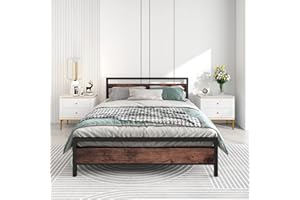 JURMERRY Metal Bed Frame King Size with Wooden Headboard and Footboard Heavy Duty Steel Support, Mattress Foundation, No Box Spring Needed, Easy Assembly, Black