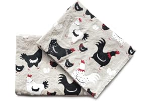 ‎JOWOLLINA JOWOLLINA 2er-Set: Gourmet Geschirrtücher Küchentücher Handtücher Tücher 44x68 cm Halbleinen Stonewashed Bedruckt (Chicken)