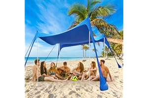 Hozzen Tienda de Playa - Carpa Playa con UPF50+, Tienda de Campaña para Acampar en la Playa/Pesca/Picnic con Bolsa de Transporte/12 Estacas de Tierra/Pala de Arena/4 Cuerdas a Prueba de Viento