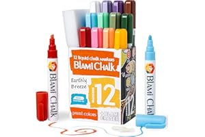 Blami Arts 12 Paquete Rotuladores de Tiza Líquida, Tiza Líquida para Pizarra, Borrable para Vidrio, Metal, Plástico, con Puntas Reversibles y Esponja