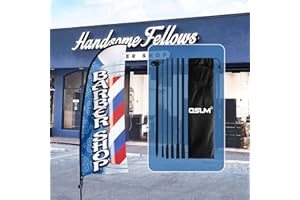 QSUM Barber Shop Feather Flag,7FT Barber Shop Advertising Swooper Flag with Pole Kit, Ground Spike,Barber Shop Signs for Businesses and Storefronts