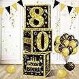 3pcs 80th Birthday Decorations Boxes for Men Women, Black Gold Happy 80 Birthday Balloons Boxes Party Supplies, 80 Year Old Bday Theme Cardboard Box Decor
