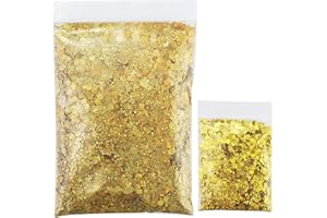 AMANDELIZABE Purpurina hexagonal dorada de 57 g, lentejuelas rellenas, partículas brillantes de purpurina, uñas en polvo, para manualidades, decoración de fiestas, ropa, manualidades