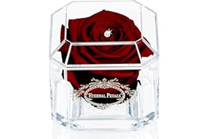 Eternal Petals A 100% Real Rose That Lasts Years, Handmade in UK – White Gold Solo with A Multicolor Swarovski Crystal (Burgundy)